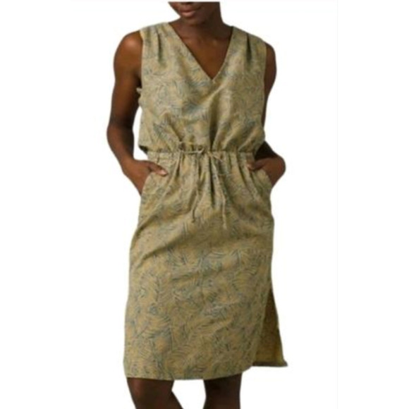 PrAna Ectotropics Dress M Organic Cotton Cabana Straw Drawstring Open Back - Picture 1 of 12